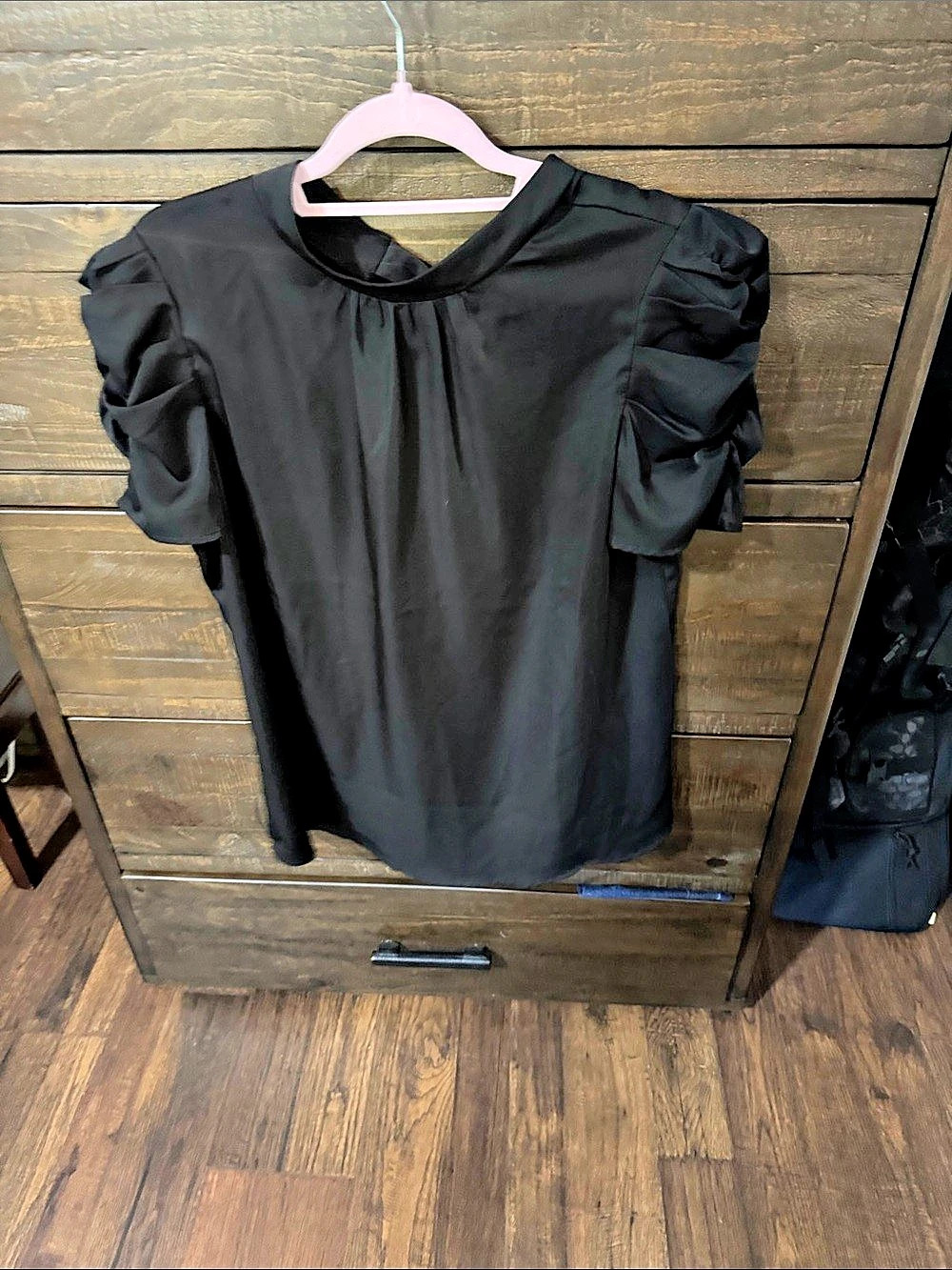 BTFBM Crew Neck Ruffle Short Sleeve Casual Blouse Women's Geometric Top in Black